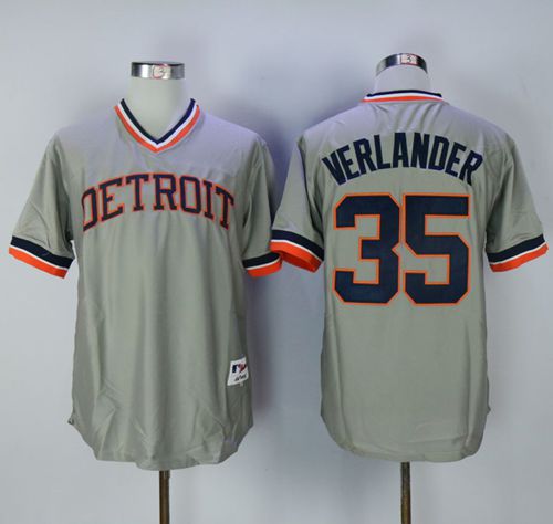 Tigers #35 Justin Verlander Grey Cooperstown Throwback Stitched MLB Jersey